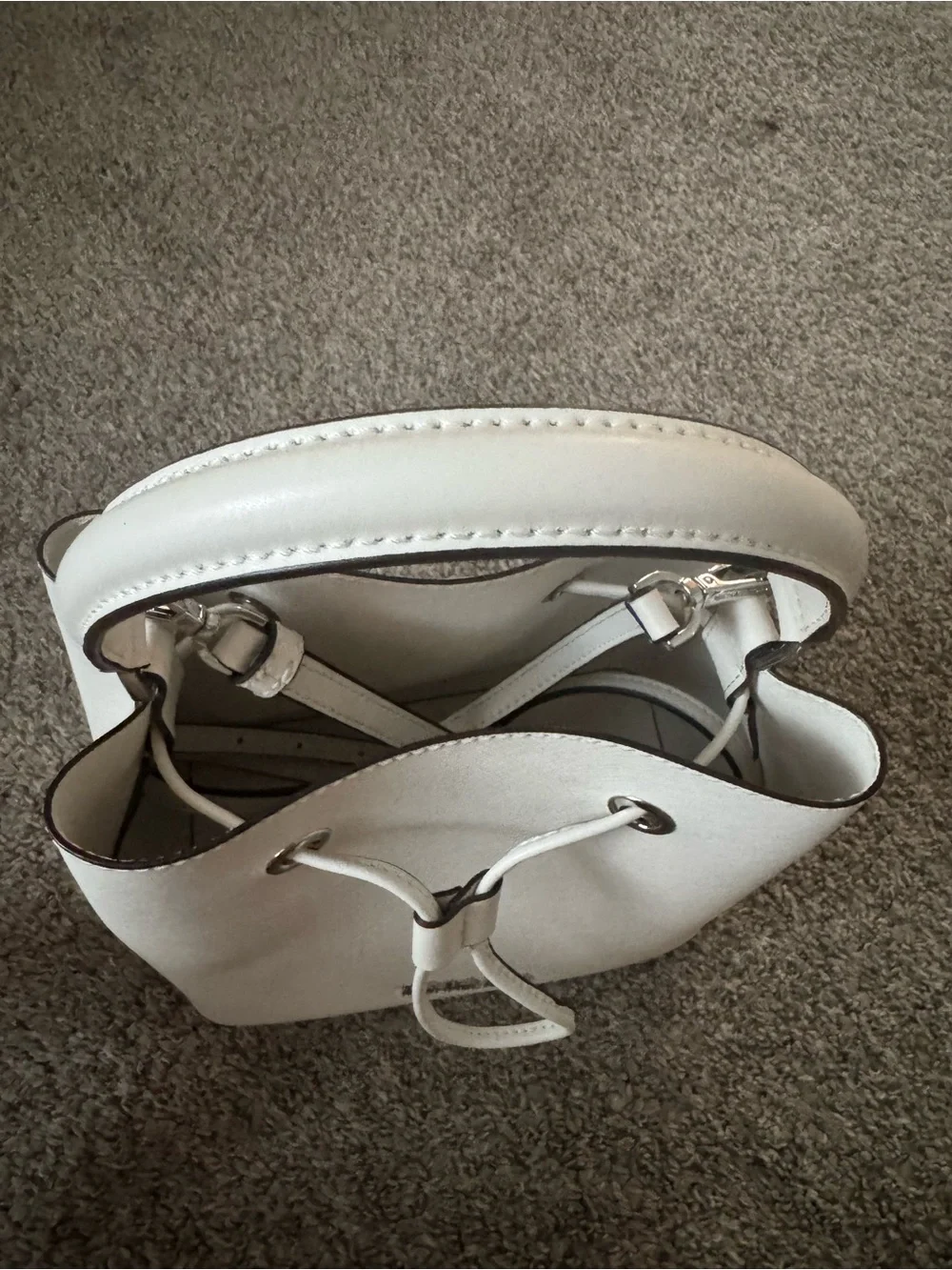 Michael Kors White Saffiano Leather Drawstring Top-Handle Bucket Bag